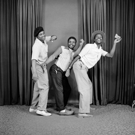 S.J. Moodley, [Three Men Dancing in a Line], 1975.