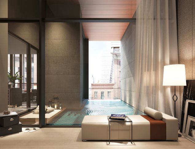 If you're over communal lap pools, perhaps it's time for a private indoor swimming pool in your apartment, like at the Soori.