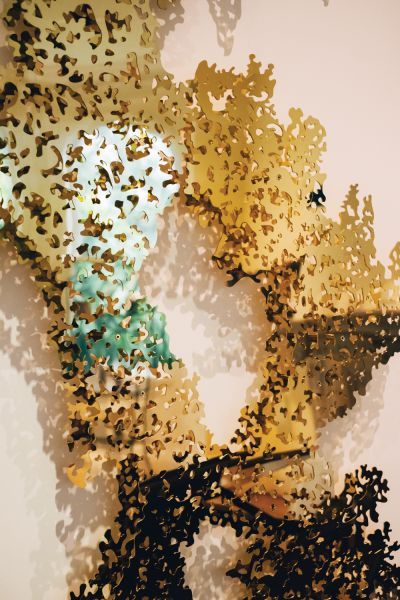 a detail of Teresita Fernández’s Ghost Vines (Yellow Gold) (2015). 