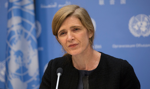 UNITED NATIONS, NEW YORK, UNITED STATES - 2015/12/01: Samantha Power, United States Permanent Representative to the UN and President of the Security Council for December, briefs journalists on the Councils program of work for the December today at the UNHQ in New York City. 