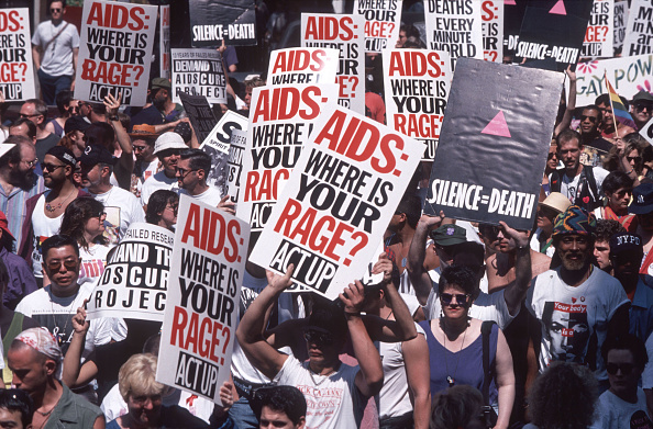 ACT-UP demonstrates for an AIDS cure at the Pride Parade in 1994.