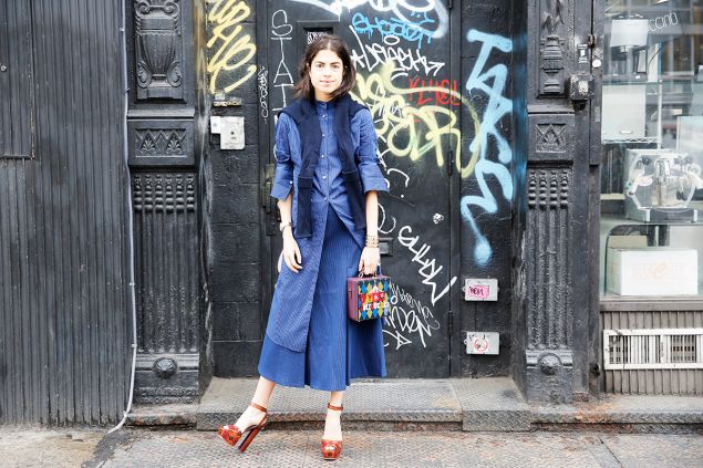 Man Repeller's Leandra Medine models her collection with Atea Oceanie.