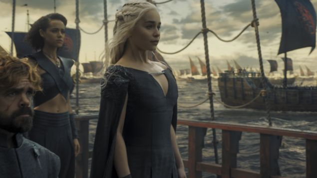 Daenerys Targaryen and Missandei set sail in splendid, cutaway, caped-back style. Photo: HBO
