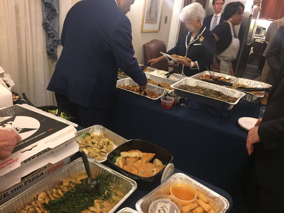 The Democrats staging the sit-in have been forced to endure this catered lunch.