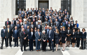 Fed Chair Janet Yellen with cryptocurrency entrepreneurs and representatives of other central banks, in Washington, D.C.