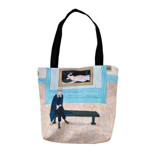 This tote featuring Hallie Bateman's illustration "“Courbet Cutie” can be yours for $32.00.