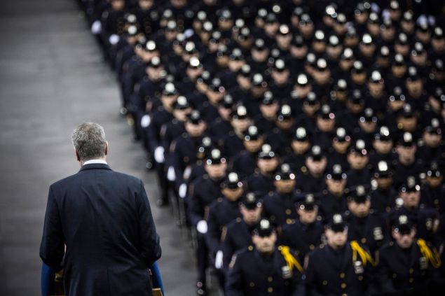  New York City Mayor Bill de Blasio speaks at the New York Police Department graduation ceremony at Madison Square Garden on December 29, 2014 in New York City. 
