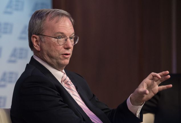 Alphabet Executive Chairman Eric Schmidt spoke with Charlie Rose at in front of the Economic Club of New York on Thursday. (Photo: NICHOLAS KAMM/AFP/Getty Images)