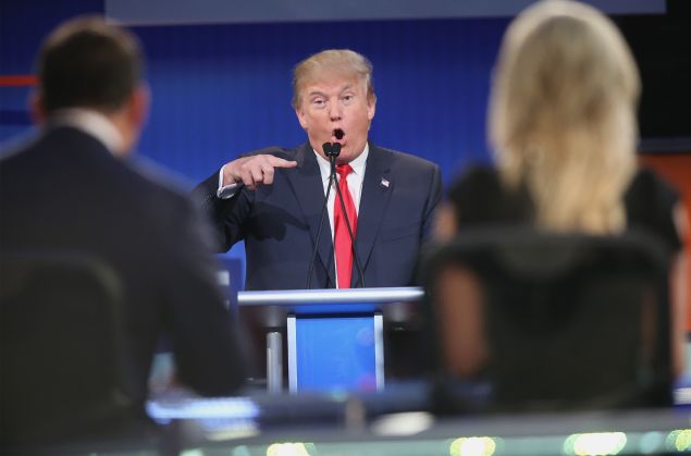 Donald Trump fields a question during the first Republican presidential debate hosted by Fox News. (Photo by Scott Olson/Getty Images)
