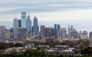 PHILADELPHIA, PA - APRIL 25: A general view of the Philadelphia city skyline prior to the game between the Philadelphia Flyers and the New York Rangers in Game Four of the First Round of the 2014 NHL Stanley Cup Playoffs at the Wells Fargo Center on April 25, 2014 in Philadelphia, Pennsylvania. (Photo by Bruce Bennett/Getty Images)