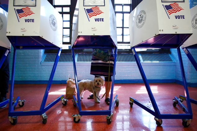 A woman casts vote at a polling station in Brooklyn, New York during the New York presidential primary April 19, 2016.
