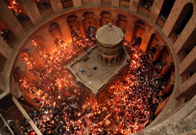 The Church of the Holy Sepulchre in Jerusalem's Old City during the Orthodox Easter ceremonies. 