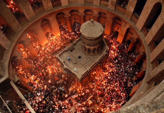The Church of the Holy Sepulchre in Jerusalem's Old City during the Orthodox Easter ceremonies.