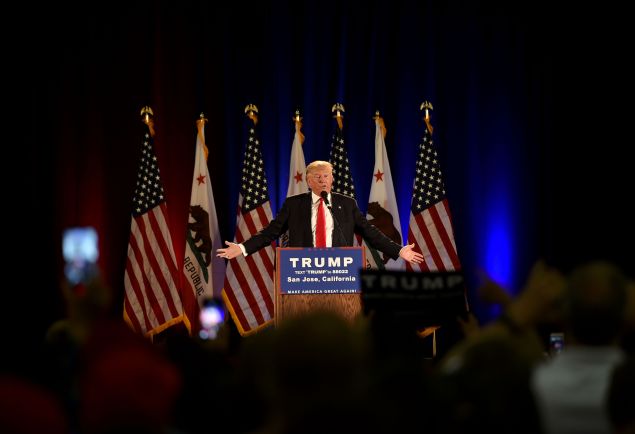 Republican presidential candidate Donald Trump speaks during a rally at the San Jose Convention Center in San Jose, California on June 2, 2016.