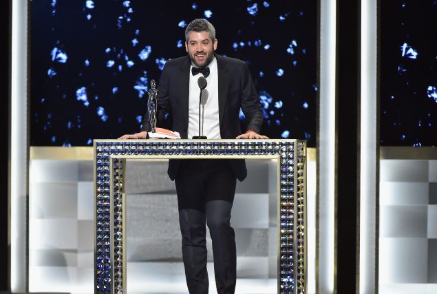 Brandon Maxwell accepts the Swarovski Womenswear award