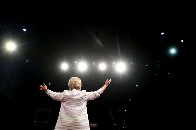 Democratic presidential candidate former Secretary of State Hillary Clinton speaks during a primary night event on June 7, 2016 in Brooklyn, New York. Hillary Clinton beat rival Bernie Sanders in the New Jersey presidential primary