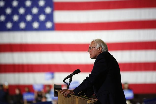 Democratic presidential candidate Sen. Bernie Sanders speaks at Barker Hangar on June 7, 2016 in Santa Monica, California.