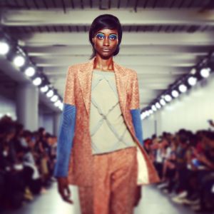 A model walks the runway at the Casely Hayford show during The London Collections Men showing off its new womenswear line.