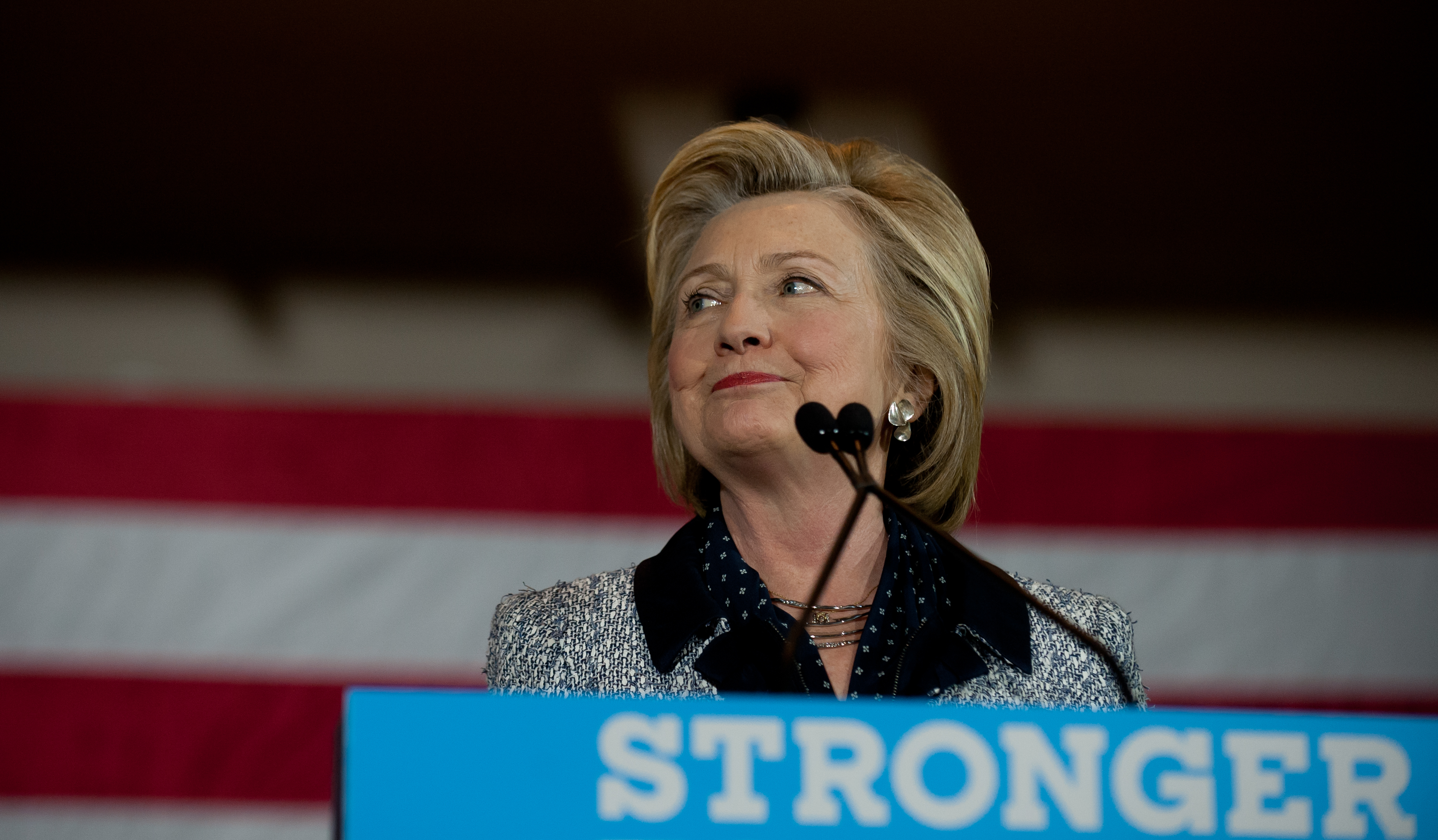 Presumptive Democratic nominee for president Hillary Clinton speaks to supporters at the International Brotherhood of Electric Workers Hall on Tuesday, June 14, 2016 in Pittsburgh, Pennsylvania. In the wake of the shooting in Orlando, Florida, Clinton is campaigning in Ohio and Pennsylvania to present her vision for a stronger and safer America.