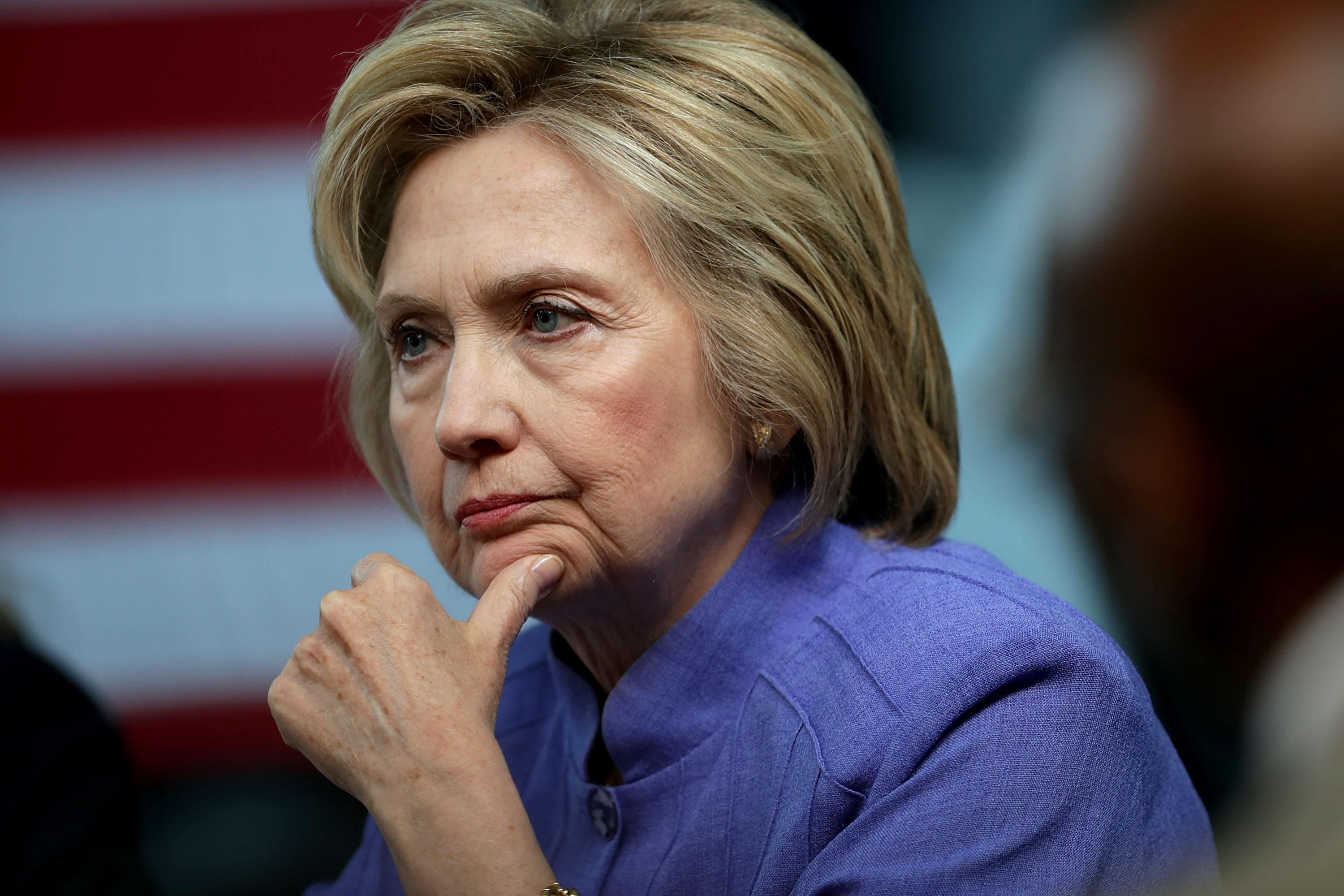 Democratic presidential candidate Hillary Clinton participates in a round table conversation on national security at the Virginia Air and Space Center June 15, 2016 in Hampton, Virginia. Following the nation's final presidential primary in the District of Columbia on Tuesday, it is clear that Clinton has won enough votes to be her party's standard bearer in this fall's election.