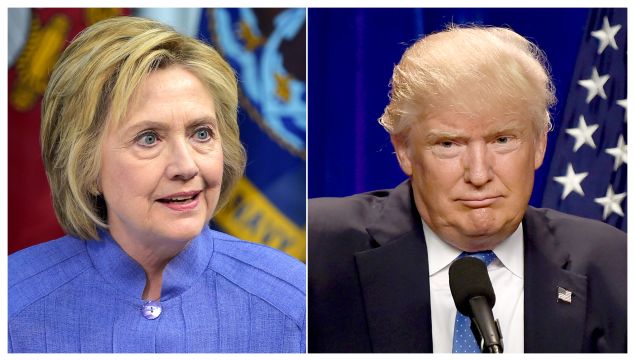 This combination of file photos shows Democratic presidential candidate Hillary Clinton(L)on June 15, 2016 and presumptive Republican presidential nominee Donald Trump on June 13, 2016. / AFP / dsk