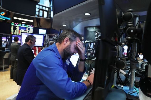 The NYSE following news of the Brexit, as the Dow drastically fell.