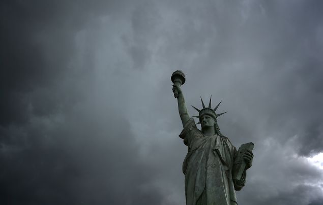 TOPSHOT - This picture taken on June 25, 2016 shows a replica of the Statue of Liberty in Colmar, eastern France, birthcity of its sculptor Frederic Bartholti. / AFP / PATRICK HERTZOG