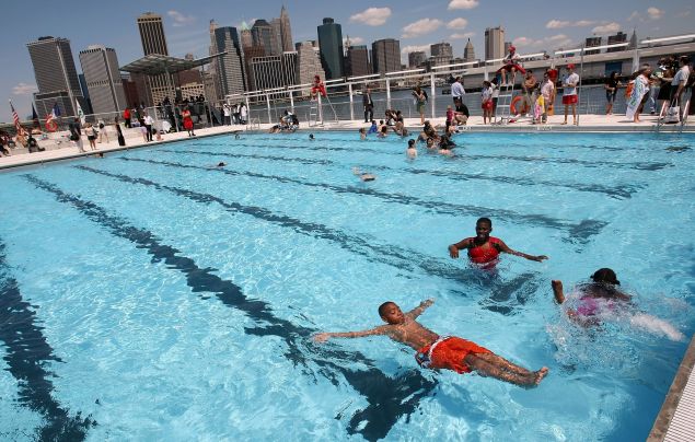 Children swim in communal Brooklyn pool on July 3, 2007.