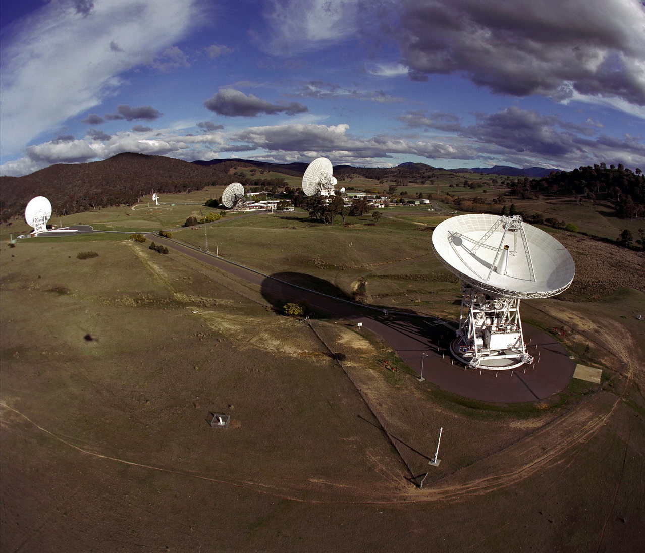 The Canberra Deep Space Communications Complex in Australia is part of NASA’s Deep Space Network, receiving and sending radio signals to and from spacecraft.