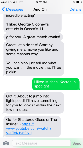 And Chill in action via text.