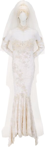Houston's wedding dress, from her 1992 marriage to performer Bobby Brown. 