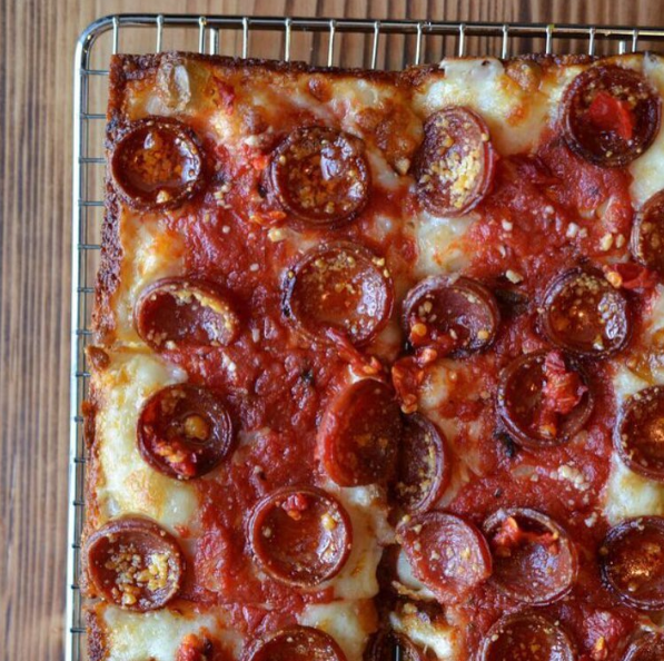 Pepperoni pizza, all the way from Williamsburg. 