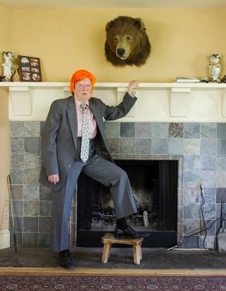 Artist Martha Wilson as GOP presidential nominee Donald Trump.