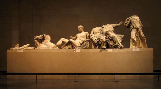 The east pediment of the Parthenon Marbles, on view at the British Museum.