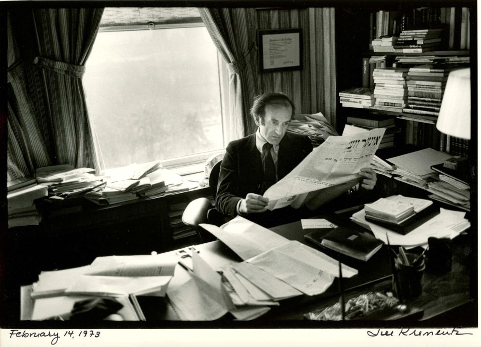 Elie Wiesel photographed by Jill Krementz at his desk on Febraury 14, 1974