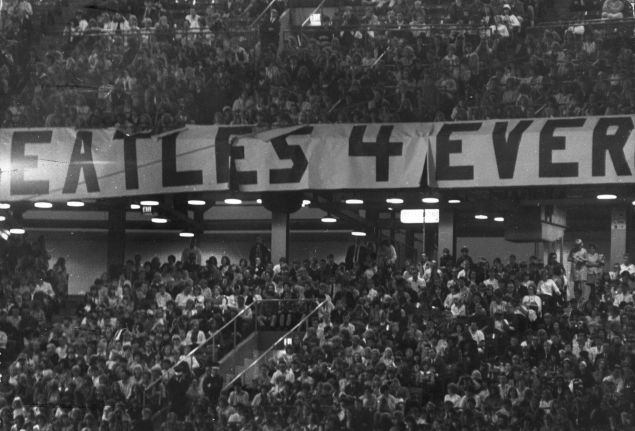 Fans in New York waiting for the arrival of The Beatles in 1966.