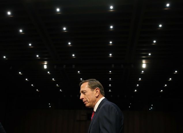 Retired US Army Gen. David Petraeus arrives at a Senate Armed Services Committee hearing on Capitol Hill September 22, 2015 in Washington, DC.