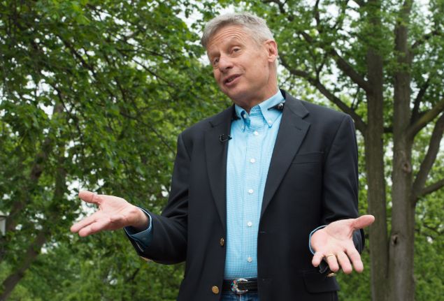 US Libertarian Party presidential candidate Gary Johnson speaks to AFP during an interview in Washington, DC, on May 9, 2016. Former New Mexico Gov. Gary Johnson is running for president as a Libertarian, just as he did 2012 when he managed to get 1.2 million votes. Regardless of his chances of a win, Johnson is reaching out to undecided Republican voters who are looking for a third-party option and are unconvinced that Donald Trump is the answer. / AFP / Nicholas KAMM