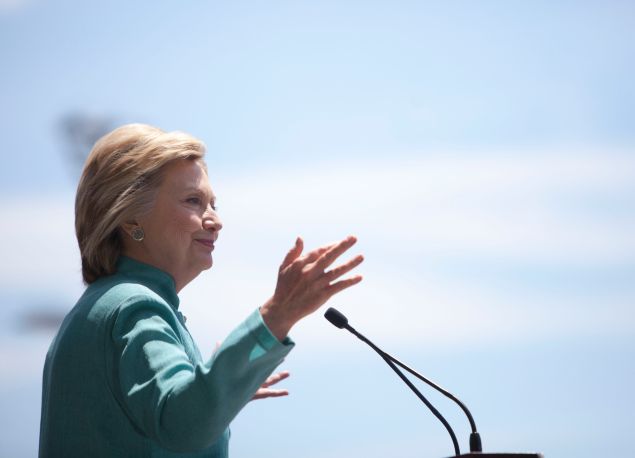 Presumptive Democratic presidential nominee Hillary Clinton speaks at a rally on the boardwalk on July 6, 2016 in Atlantic City, New Jersey. Clinton addressed presumptive Republican presidential nominee Donald Trump's business record.