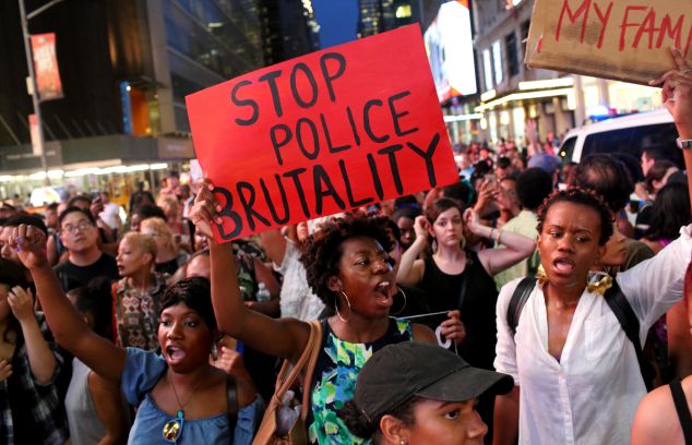 Activists protest in Times Square.