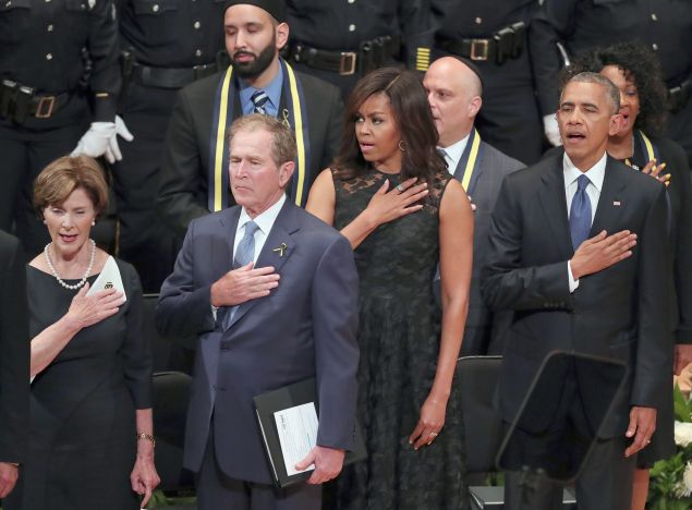 Michelle Obama at the memorial service for the slain Dallas police officers