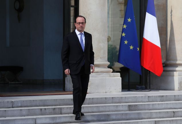 French President Francois Hollande leaves the Elysee Palace following a meeting with security officials on July 15, 2016 in Paris, a day after a gunman smashed a truck into a crowd of revellers celebrating Bastille Day in the city of Nice. An attack in Nice where a man rammed a truck into a crowd of people left 84 dead and another 18 in a "critical condition", interior ministry spokesman Pierre-Henry Brandet said on July 15. An unidentified gunman barrelled the truck two kilometres (1.3 miles) through a crowd that had been enjoying a fireworks display for France's national day before being shot dead by police. / AFP / Thomas SAMSON