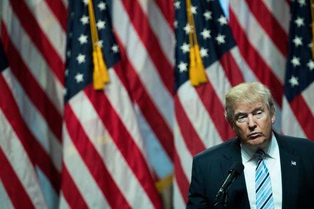 NEW YORK, NY - JULY 16: Republican presidential candidate Donald Trump speaks before introducing his newly selected vice presidential running mate Mike Pence, governor of Indiana, during an event at the Hilton Midtown Hotel, July 16, 2016 in New York City. On Friday, Trump announced on Twitter that he chose Pence to be his running mate.