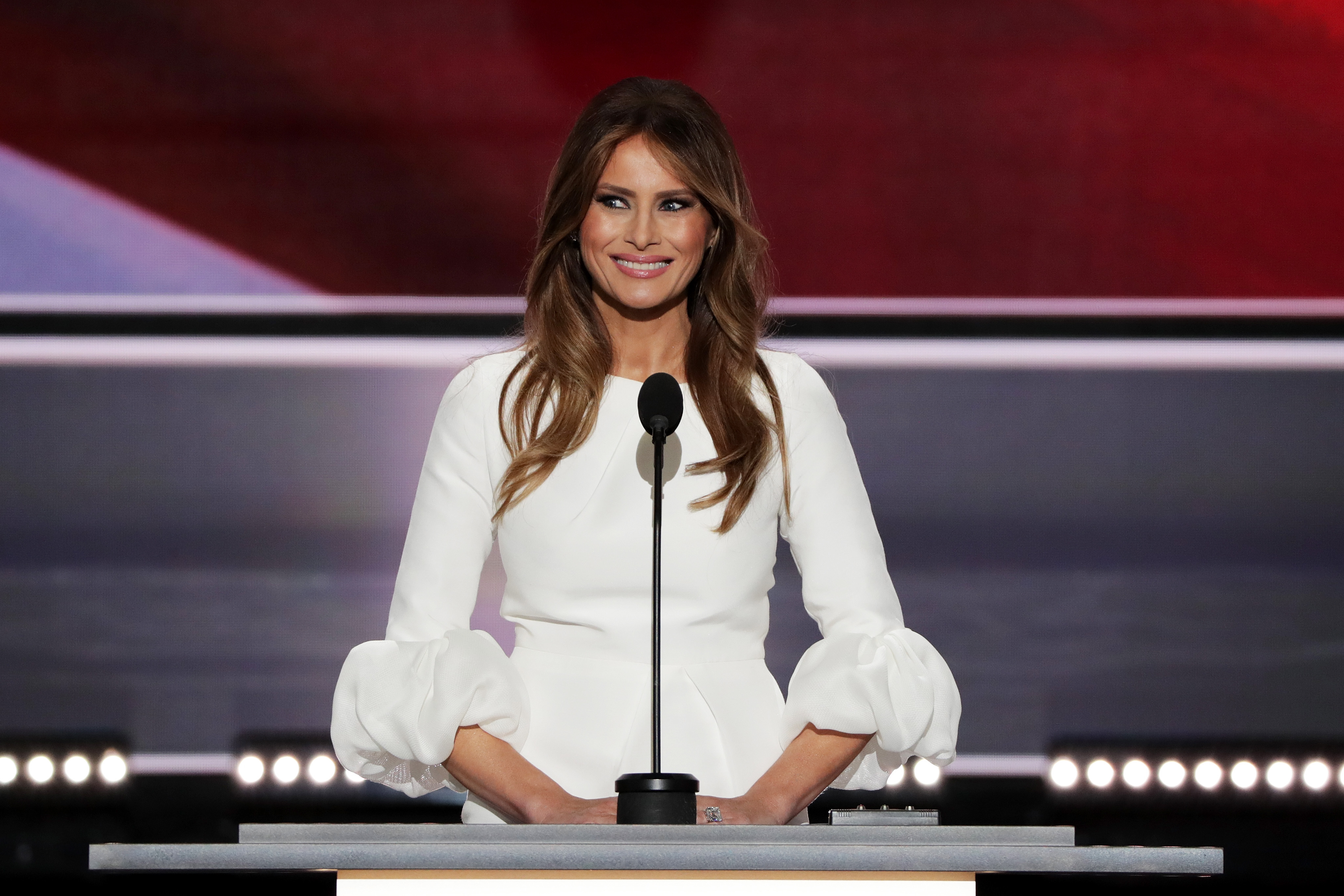 Melania Trump, wife of Presumptive Republican presidential nominee Donald Trump, delivers a speech on the first day of the Republican National Convention