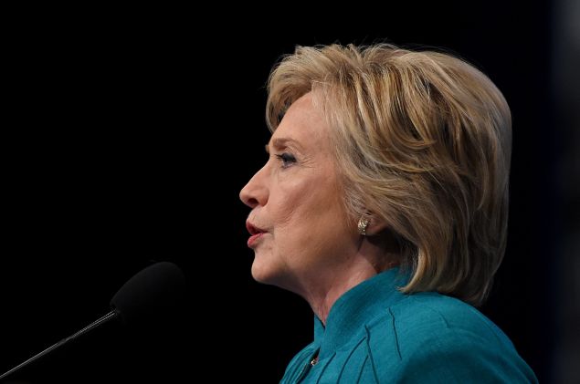 LAS VEGAS, NV - JULY 19: Democratic presidential candidate Hillary Clinton speaks at the American Federation of State, County and Municipal Employees (AFSCME) 42nd International Convention at the Las Vegas Convention Center on July 19, 2016 in Las Vegas, Nevada. Clinton continues to campaign for the general election in November while the Republicans hold their national convention.