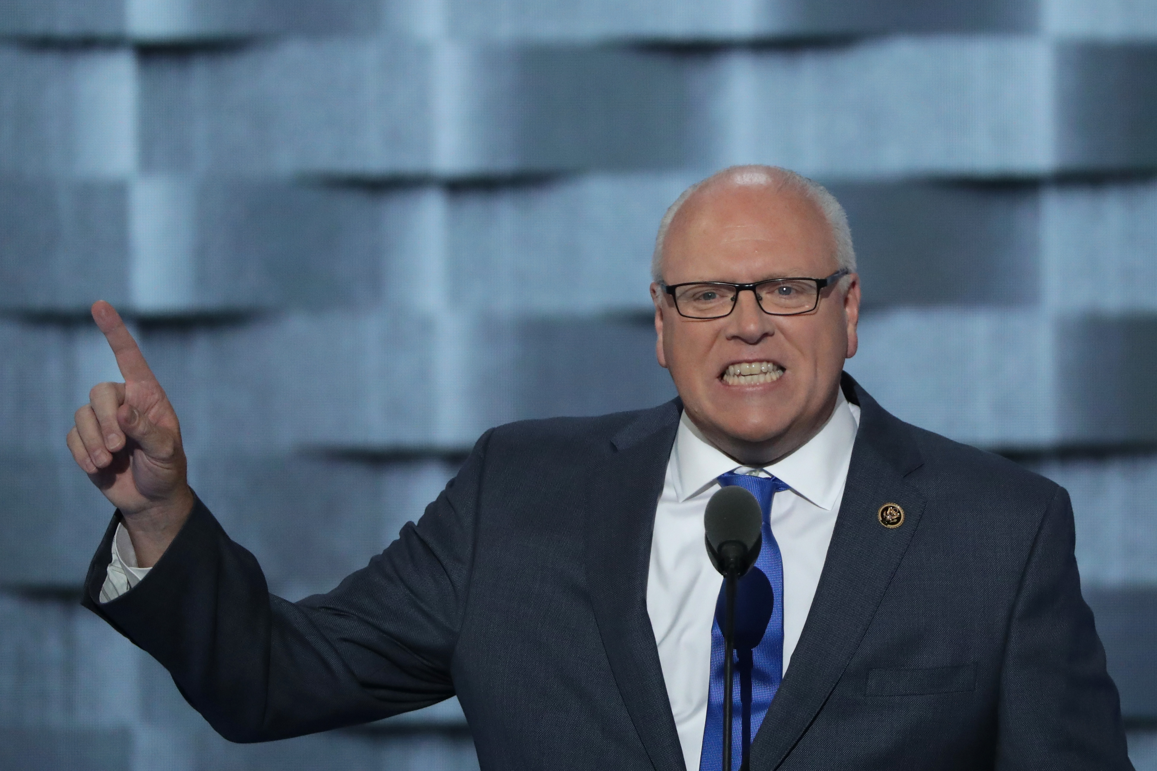 Joseph Crowley delivers remarks on the second day of the Democratic National Convention. 