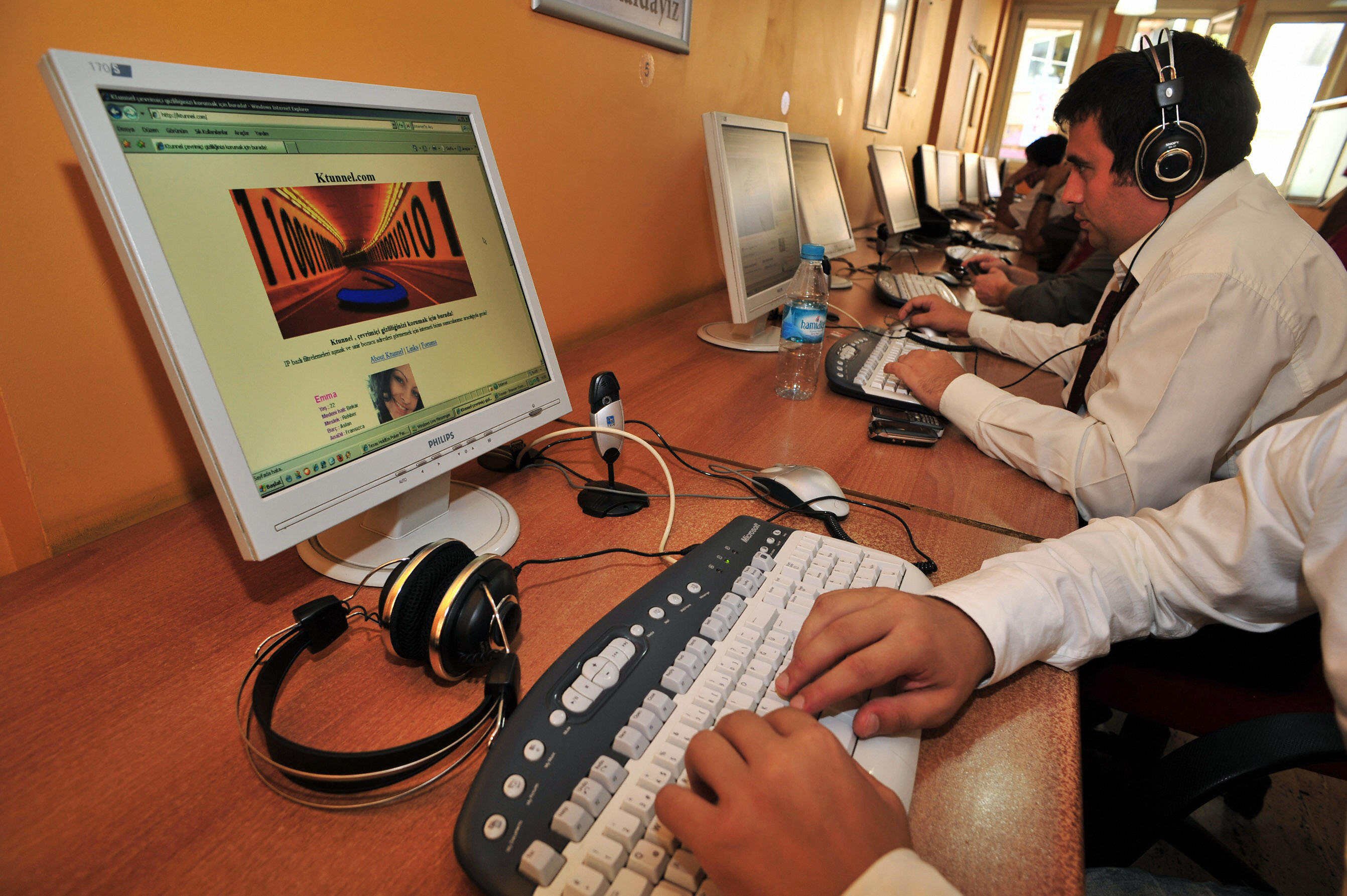 Computer users in an internet cafe in Istanbul, Turkey.