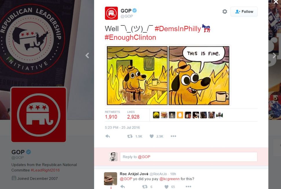 Two panels from a comic KC Green drew for a larger comic on Gun Show, which have been heavily borrowed across the web. On Monday, the @GOP Twitter account was the latest.