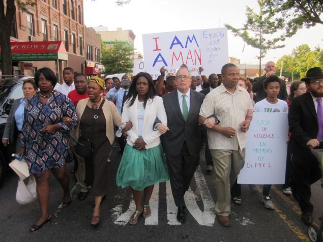 Comptroller Scott Stringer marched along with Sen. Jesse Hamilton, right, and Assemblywoman Diana Richardson, left, at the Unity in the Community Walk.