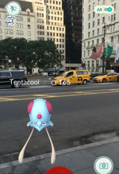 Pokémon Go across the street from The Plaza.